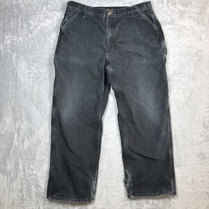 Carhartt Canvas Carpenter Pants Men 38X30 (Fits 36X29) Black Lined Distressed